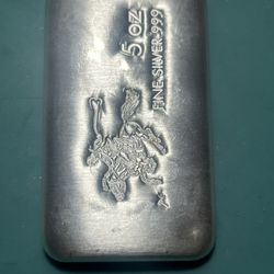 5 Oz .999 Fine Silver Hand Pour Cast Bar 5 Ounce