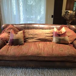 Designer sofa from ABC carpet leather and fabric