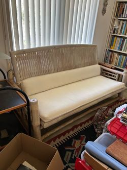 Rattan Bamboo Sofa with Cushions