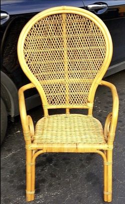 Vtg Bamboo Rattan Wicker Bentwood Fanback Armchair