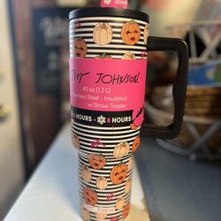 Betsey Johnson Pumpkin Stripe Tumbler-Stainless Steel & Insulated 