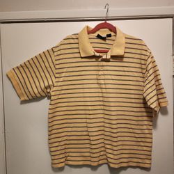 Men's Basic Editions XL Polo Shirt – Pale Yellow / Navy Stripes – Short Sleeve