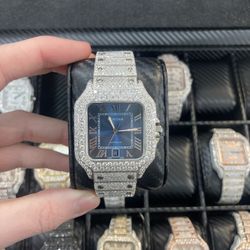 Blue Face Iced-Out VVS Moissanite Watch  — 100% Certified  Bustdown Stones W GIA - W Box + Papers , 1OF1 Piece 