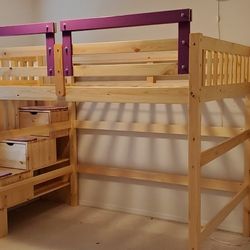 Solid Wood Full Loft Bed With Stairs