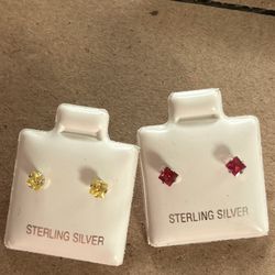 Favors 2 Dozen Cubic Zirconia Sterling Silver 3mm Studs In Ruby And Citrine Colors