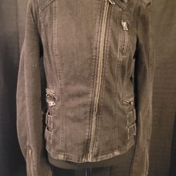 Free People Black Denim Motorcycle Jacket Size 4 Womens