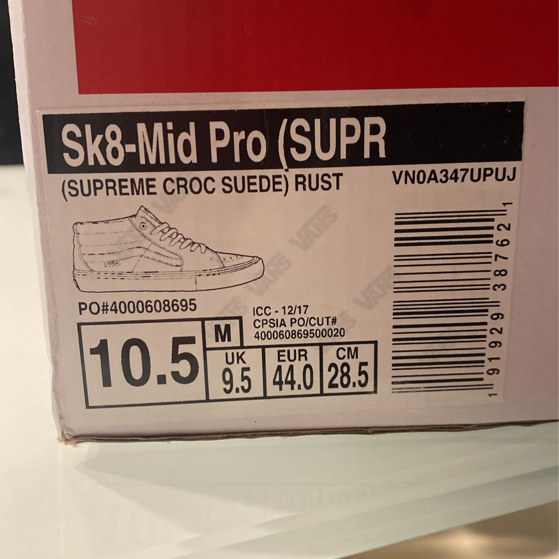 Sk8-Mid Pro Supreme croc Suede rust Size 10.5
