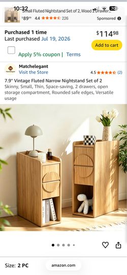 Set of 2 Mid-Century Modern Narrow Nightstands