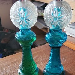 Vintage 1970's Avon Mansion Royal Teal Blue Lamp Bird Of Paradise Glass Decanter 