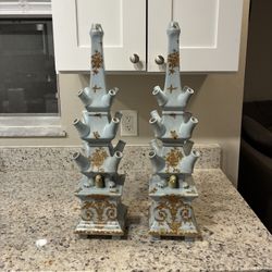 Pair of Asian Tulipieres Pyramid Form Flower Vases