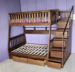 Wooden Bunk Bed with Storage Stairs and Drawers
