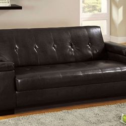 Brand New Espresso Leather Futon Sofa Storage Sleeper w Cup Holders 