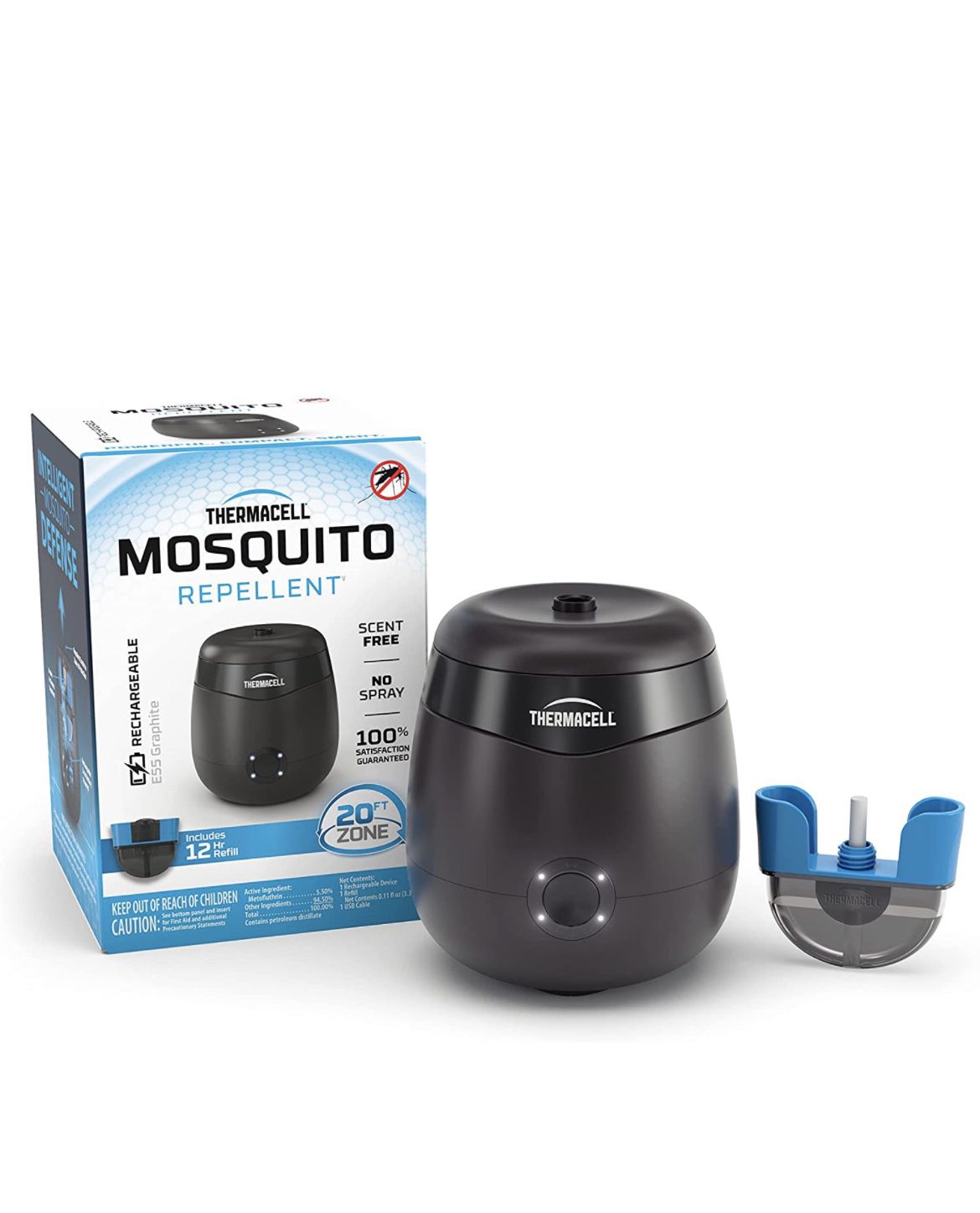 Thermacell Mosquito Rechargeable Repeller E-Series E55 with 20’ Mosquito Protection Zone; DEET Free Bug Spray Alterna
