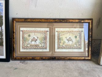 Large Framed Camel Desert Art Print Set – Southwest / Egyptian Style Wall Decor