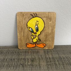Tweety bird Wood burning 6x6”