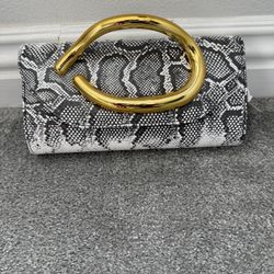 Faux Leather Snake Skin Clutch 