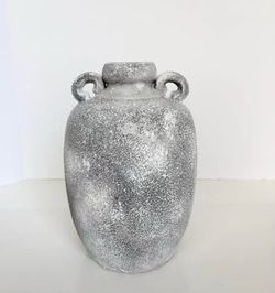 11” Hand-Painted Grey Antiqued Vase Urn Vessel