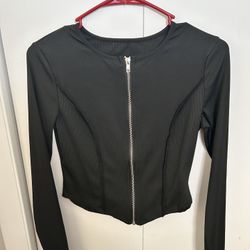 Black Long Sleeve Zip-Up Top