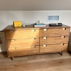 Mid-Century Modern Real Wood Dresser - 6 Drawers
