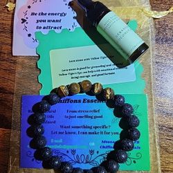 Lava Stone And Tigers Eye Bracelet With Essential Oil Set 