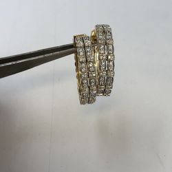 14k Yellow Gold Diamond Hoop Earrings 