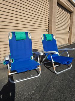 Folding Beach Chairs with Headrest – Set of 2
