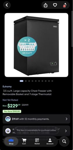 3.5 cu.ft. Large capacity Chest Freezer with Removable Basket and 7-stage Thermostat