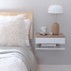 Floating Bedside Table Shelf w/drawer - Bohemian Midcentury Modern Chic
