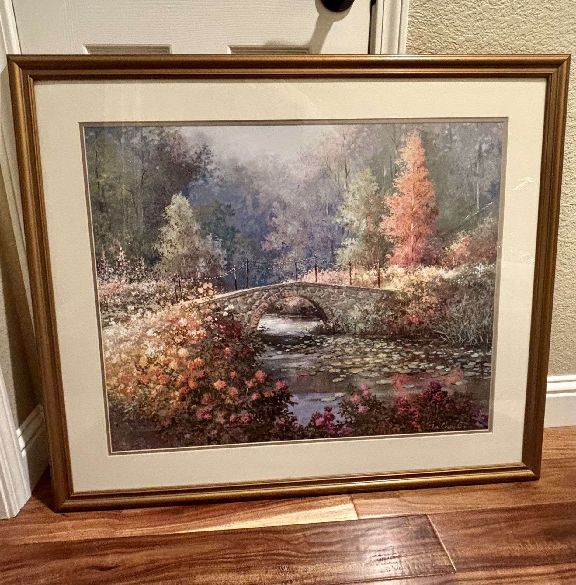 Large Framed Landscape Art – Stone Bridge Scene