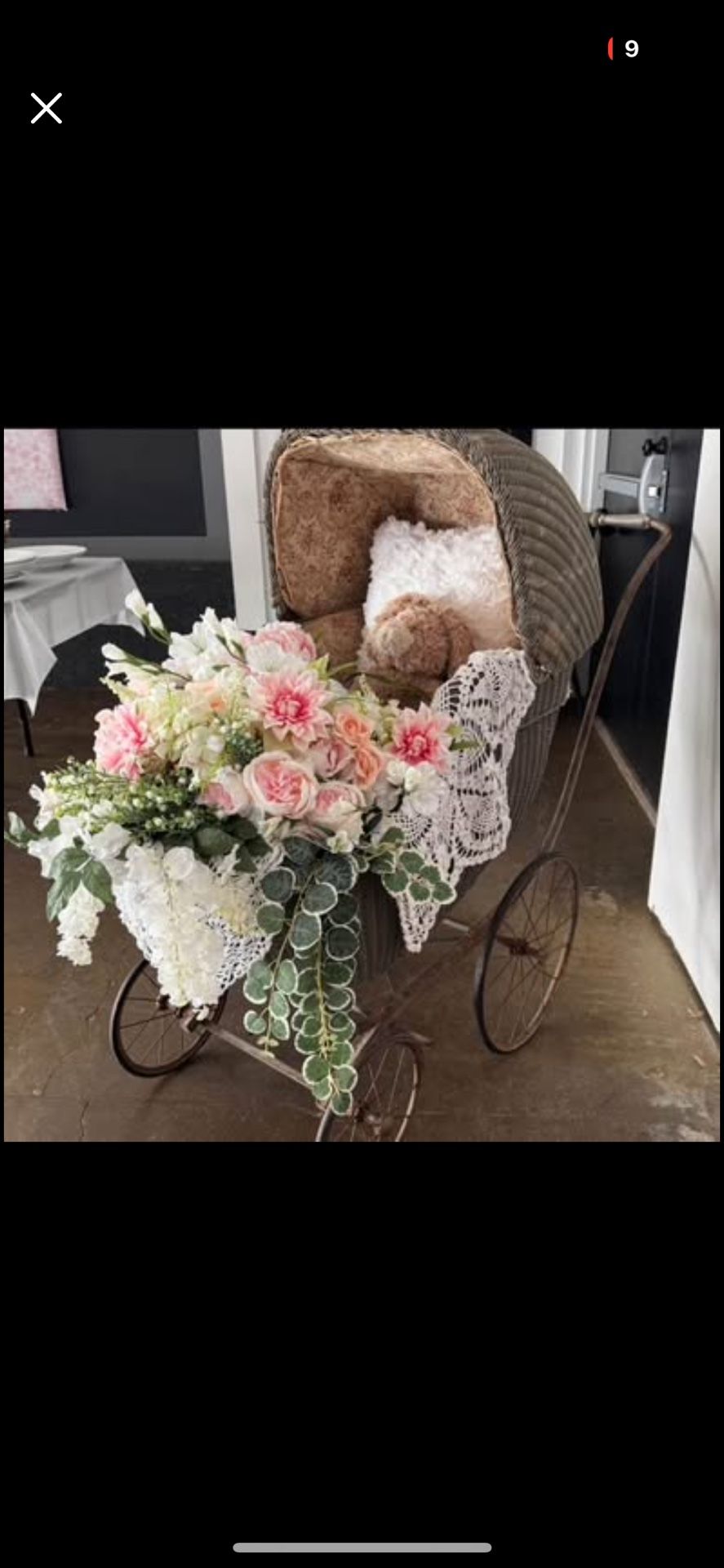 Vintage Wicker Baby Stroller Carriage for Photo Prop Baby Shower Prop