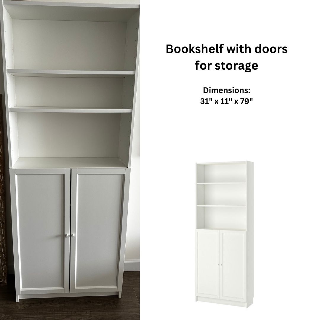 White Bookshelf/Bookcase with doors