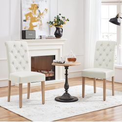 Dining Chairs Set of 2 Fabric Upholstered Dining Room Chairs with Button Tufted High Back and Solid Wood Legs for Kitchen/Living Room/Restaurant, Mode