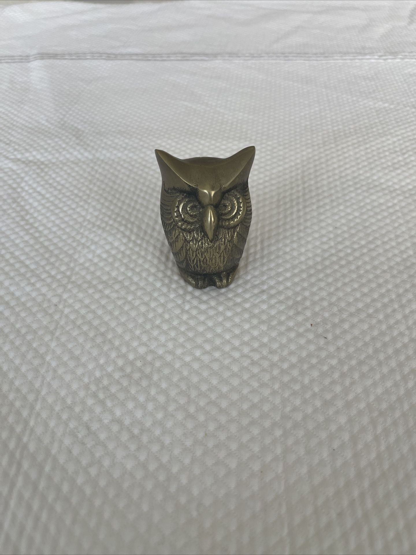 Vintage Brass Owl Metal Figurine Sculpture Paperweight Decor 2.5"