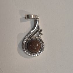 Brown Goldstone Silver Tone Pendant Jewelry 