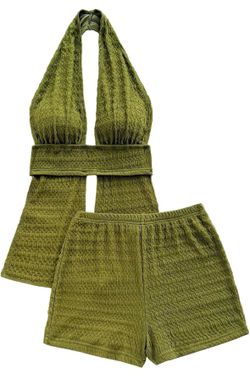 Green halter shorts set