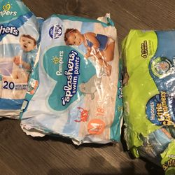 Pampers And Huggies Swim Diapers, Open Bags (29 Unused)