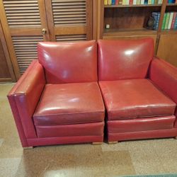 Mid-Century Modern Red Vinyl Modular Sofa Set