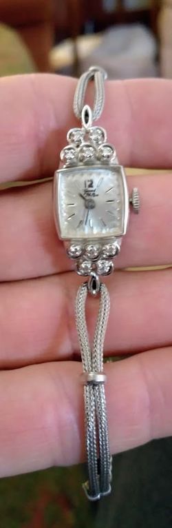 50's 14k White Gold Ladies Diamond Watch By Gerard Phillipe