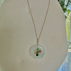 Jade Circle With Jade Accents Necklace 14K Yellow Gold. 18 inch chain