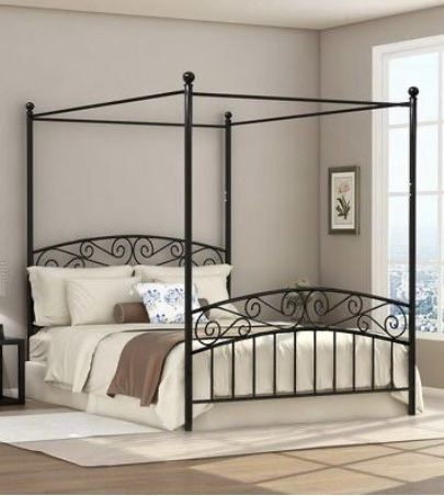 25 Yr Old King Size Black Iron Canopy Bed Frame (Similar to Image)