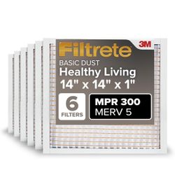 New Filtrete 14x14x1 MPR 300 Clean Living Basic Dust AC Furnace Air Filter, 6 Pack