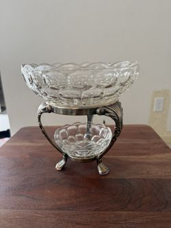 Beautiful Fostoria & Silverplate Double Bowl