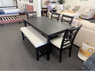 Table with chairs and bench