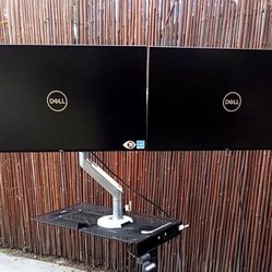 AV Editor Set Up Dual Dell Monitors 27" With Humanscale Heavy Duty Dual Monitor Arm