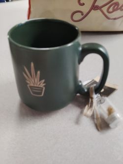 Cactus green mug sturdy ceramic with keychain