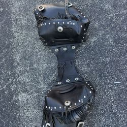 Classic Black Leather Motorcycle Saddlebags