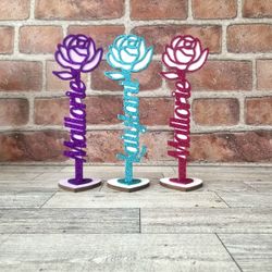 Personalized Name Standing Wooden Rose 