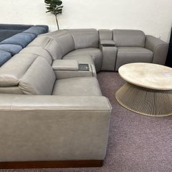Furniture- 6 Pc 100% Real Leather Sectional With 3 Power Recliners- Lovre
