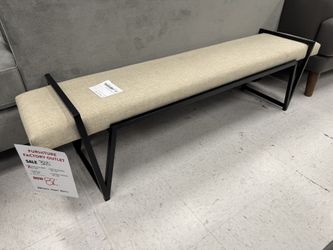 Linen Look Bench With Black Metal V Base Legs