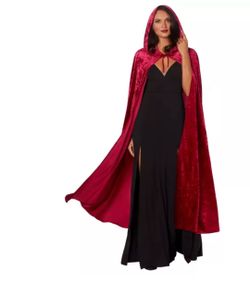 NWT Red Burgundy Velvet Hooded Cape Halloween Costume - One Size - Cosplay
